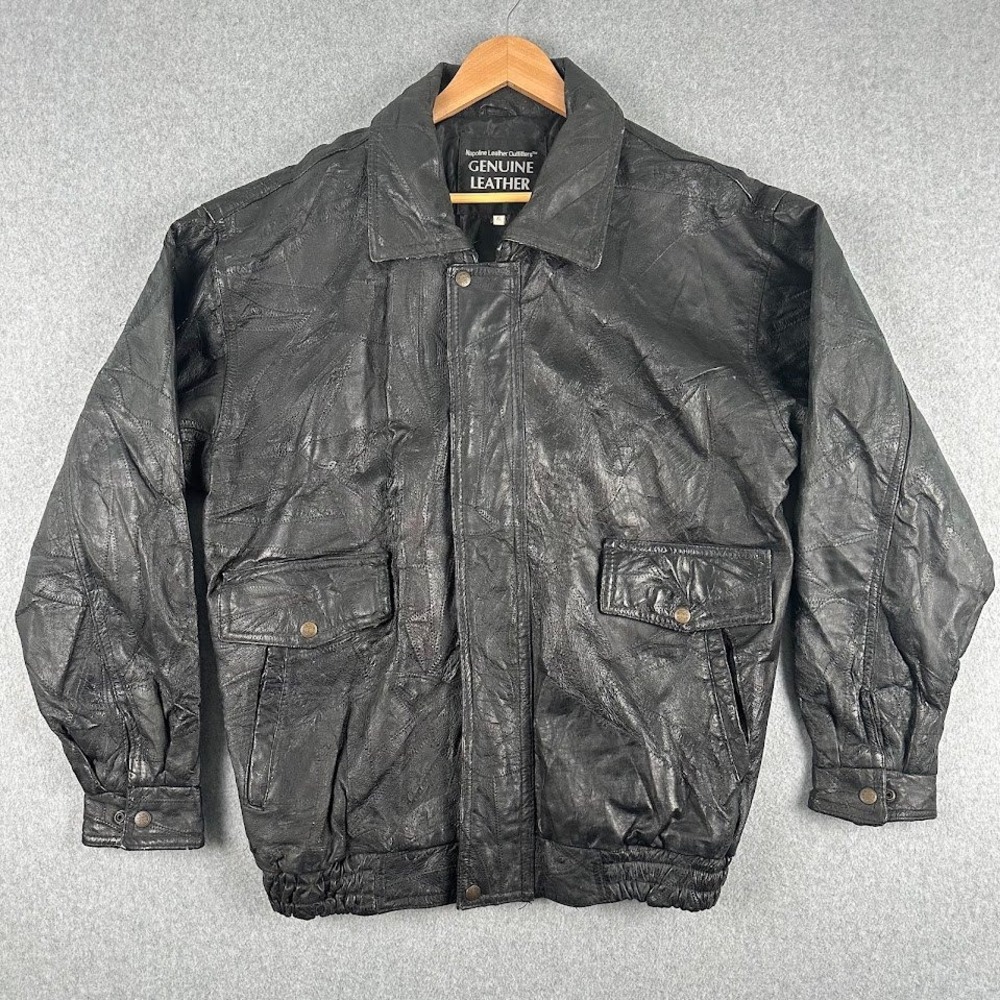 Napoline Leather Outfitters Mens Genuine Leather Bomber Jacket XL Black‎ Pilot